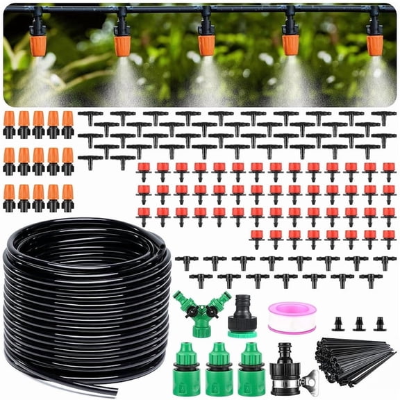 164FT Drip Irrigation Kit,50m Irrigation System For Garden,Automatic Garden Watering System with 1/4" Tubing,Adjustable Mist Sprayer Nozzles & Drip Emitters for Raised Bed,Patio,Lawn, Greenhouse