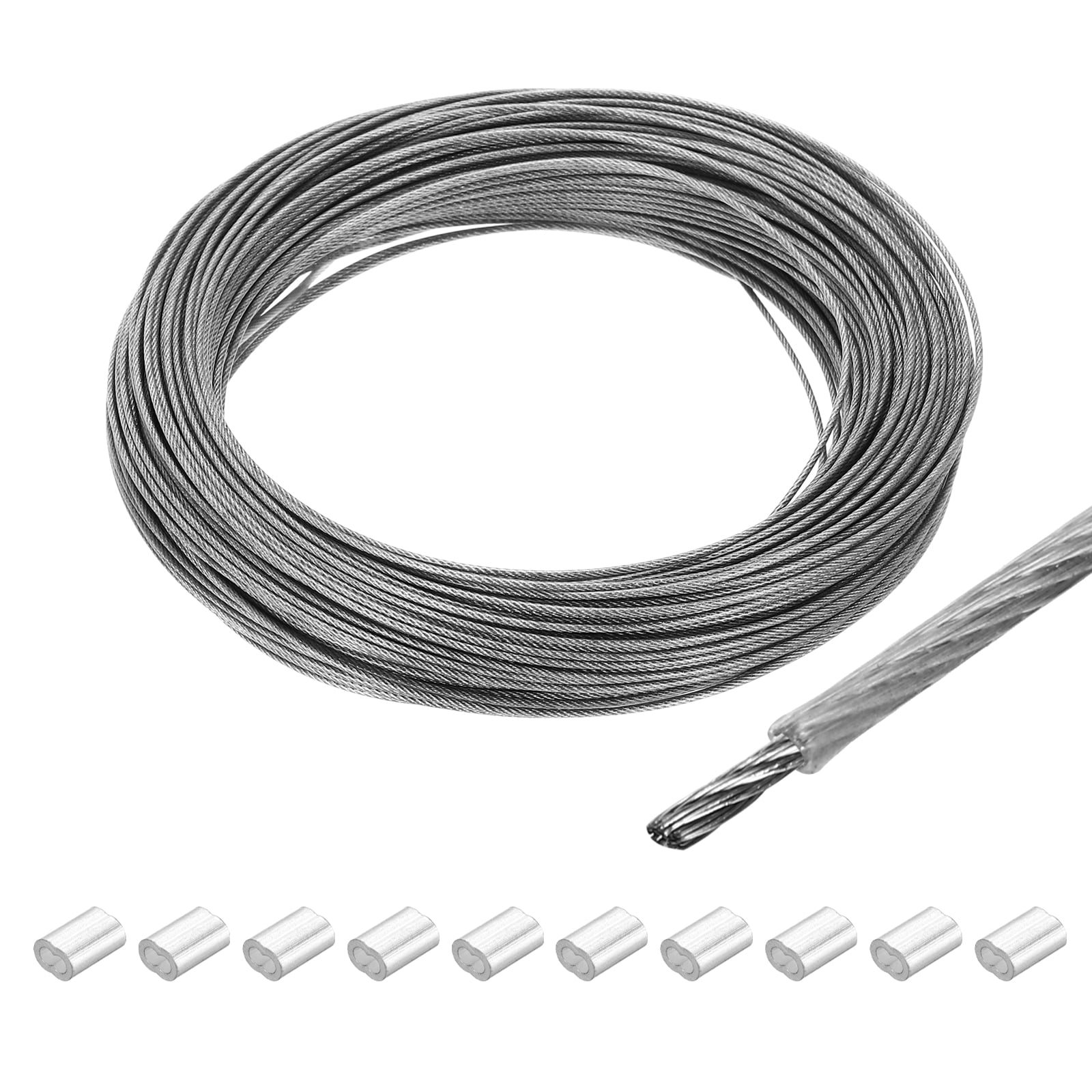 VEVOR 164 Ft Vinyl Coated Wire Rope - 3/32" Coated, 1/16" Steel, 304 Stainless Steel Cable