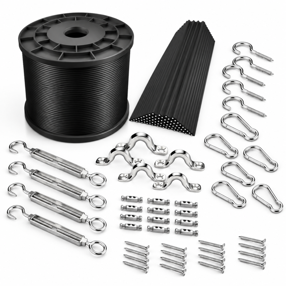 164ft 304 Stainless Steel Vinyl Coated Outdoor String Light Hanging Kit