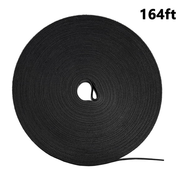 164ft x 1/2 Inch Black Hook and Loop Cable Ties Roll, Reusable Self-Gripping Fastening Bundling Strips, Cuttable Cord Organizer for Home, Office, Kitchen, Car, Data Center & Garden Plant Support
