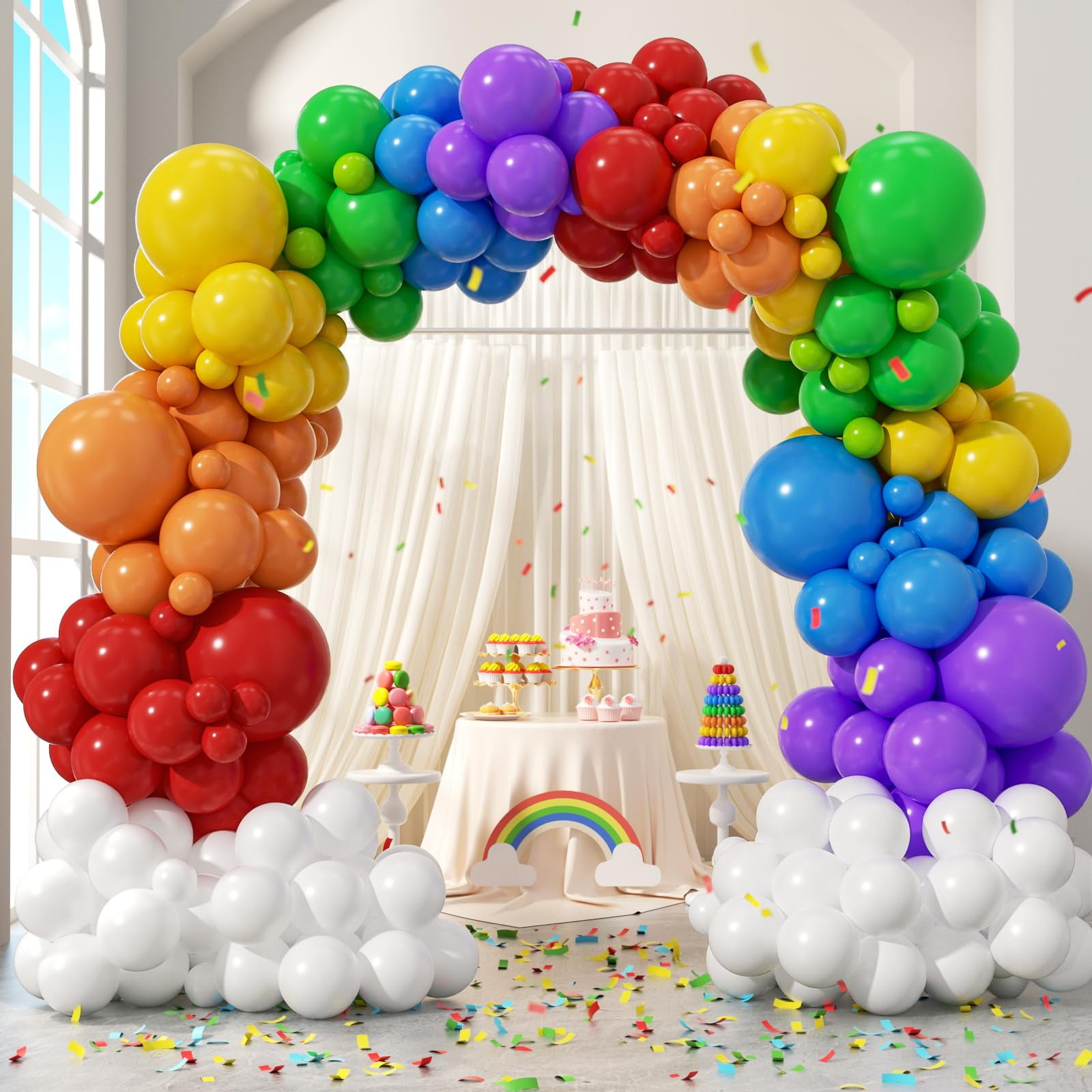 164 Piece Rainbow Balloon Arch Kit - Multi Color Latex Balloons For Party Decorations