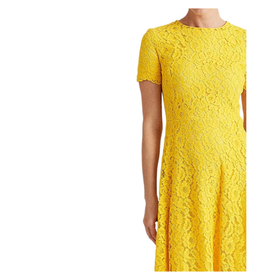 $165 Lauren Ralph Lauren Lace Fit-and-Flare Dress,Lemon,10