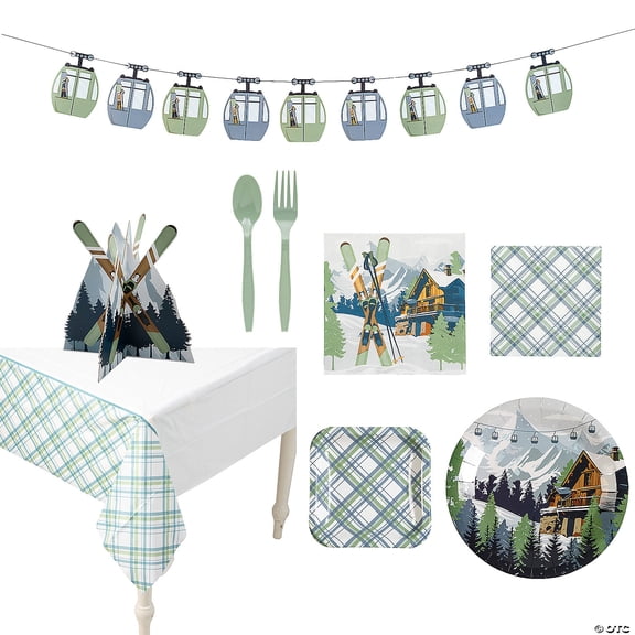165 Pieces Ski Chalet Party Disposable Tableware Kit for 24 Guests