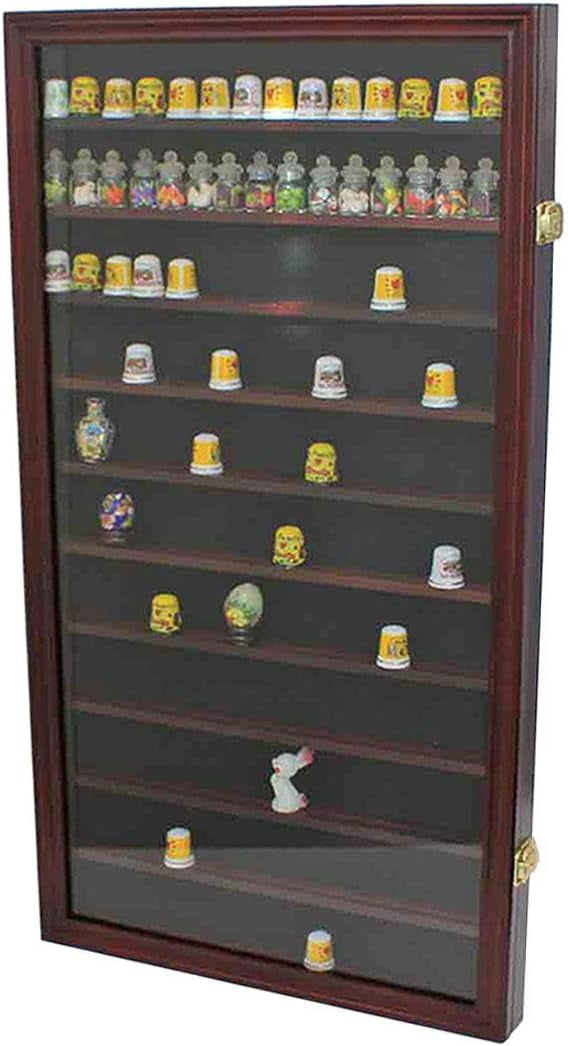165 Thimble Display Case Wall Box Solid Wood With Glass Door