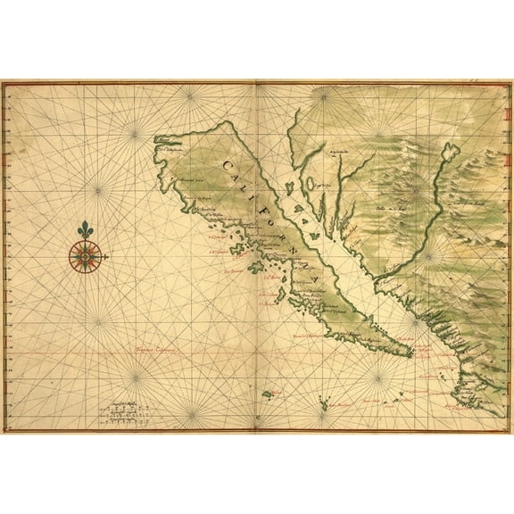1650 Map Of Baja California And Northwest Mexico History (36 x 24)