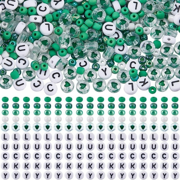 1650Pcs St. Patrick's Day Green Bracelet Bead Kit 4mm Glass Seed Beads Bracelet Making Kit Glass Beads with Lucky Letters for DIY Jewelry Making Supplies DIY Holiday Bracelet Necklace Crafts