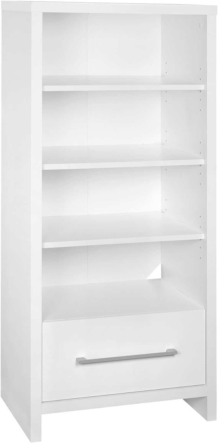 1651 Media Storage Tower Bookcase With Drawer, White