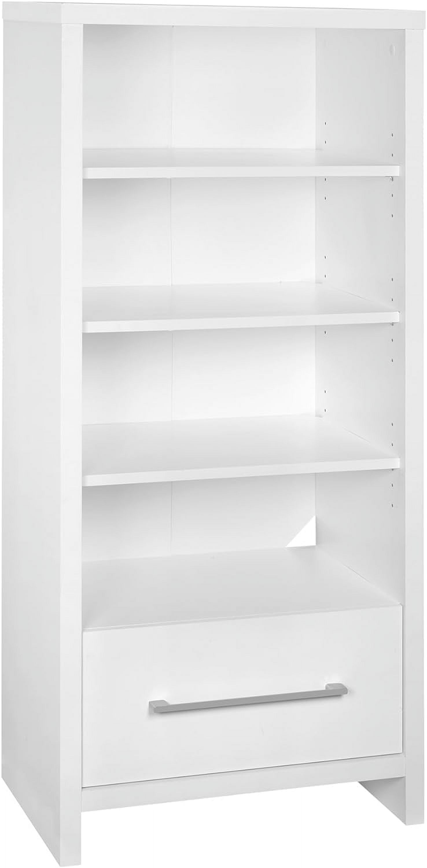 White Adjustable Media Storage Tower with Drawer