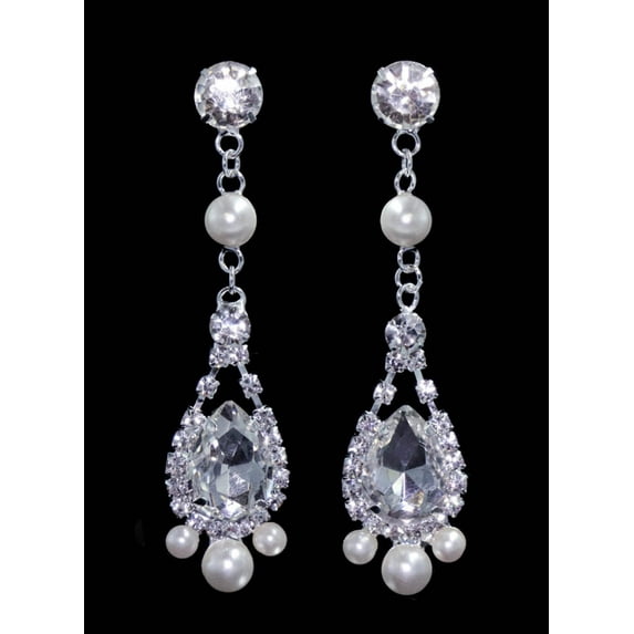#16535 - Rhinestone Pearl Drop Trinity Earrings - 3"
