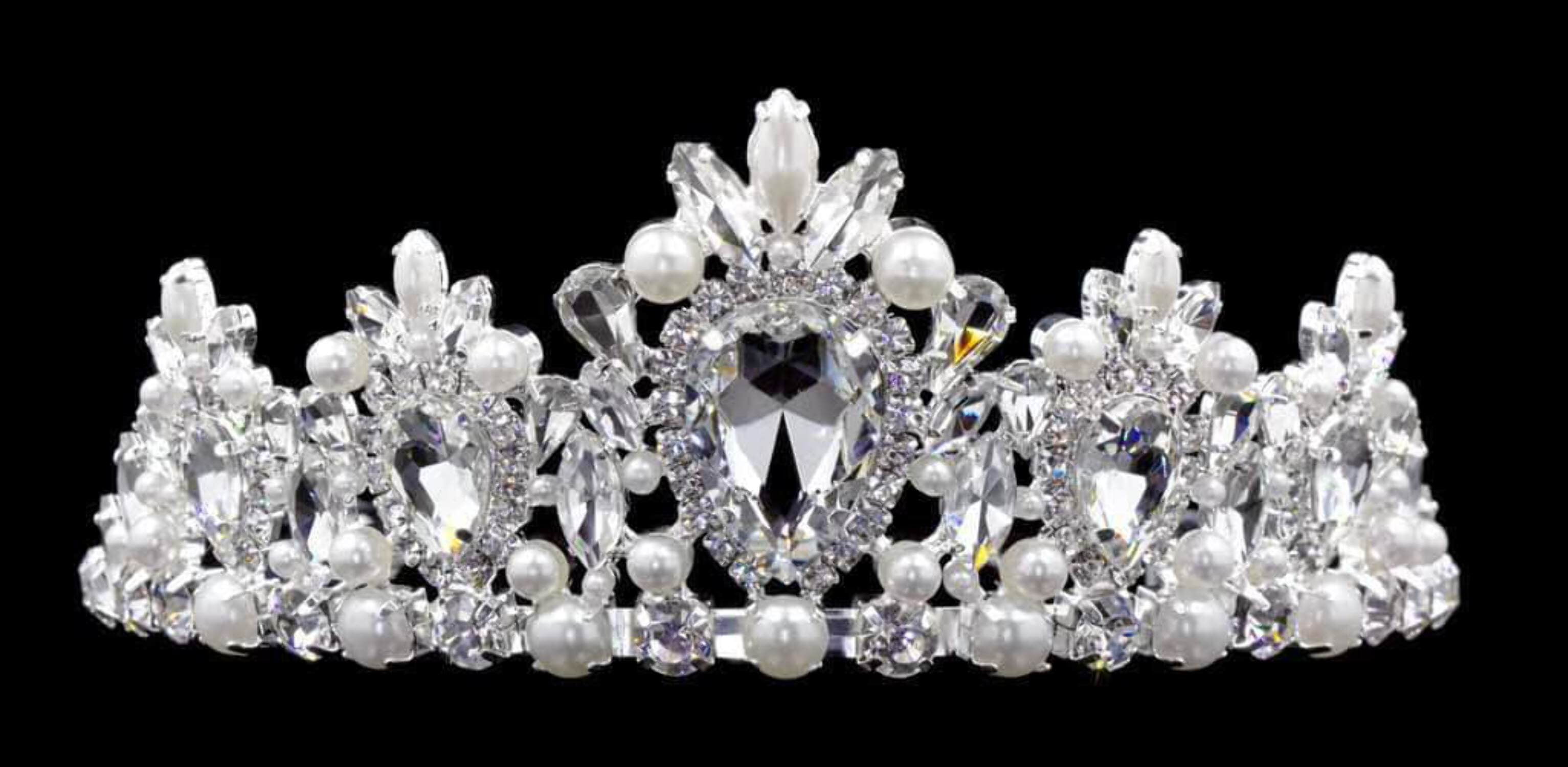 ✨ Dazzling Tiara ~ Pearls & Crystals Silver Tone Cute wedding tiara - Tiny crystal and pearl burst tiara  main image 4