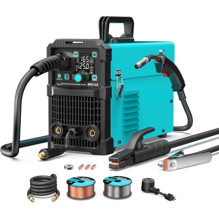 165Amp MIG Welder, 110V 220V Flux Core MIG/Lift TIG/ 4 in 1 Welder Machine, Large Display Welding Machine, IGBT Inverter Welder MIG165 Soild Gasless Synergy MIG Welder