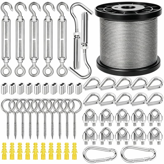165FT 1/16" Nylon Coated Wire Rope, Stainless Steel Cable Kit for Clothesline, Trellis, Railing, Patio, Garden & Wedding String Lights