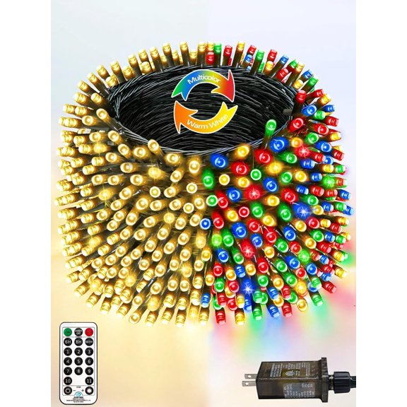 165FT 500 LED Color Changing Christmas Fairy String Lights, Waterproof with Remote, Timer, 11 Lighting Modes & Memory Function, Warm White & Multicolor for Xmas Tree Holiday Decor