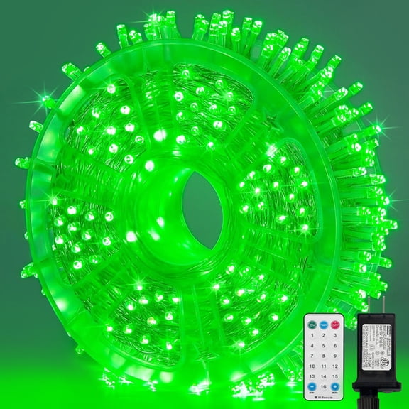 165FT 500 LED String Lights, Green Fairy Lights Plug in, 16 Modes Transparent Green Wire, 3m Power Cord, 29V Low Voltage for Indoor Outdoor Christmas Wedding Decoration