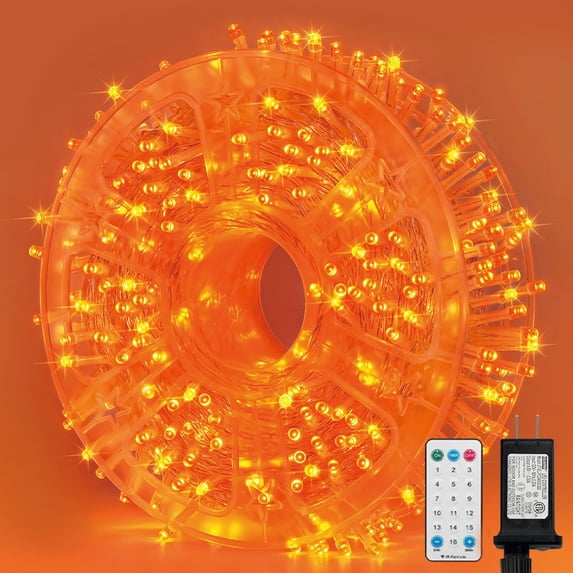165FT 500 LED String Lights, Orange Fairy Lights Plug in, 16 Modes Transparent Orange Wire, 3m Power Cord, 29V Low Voltage for Indoor Outdoor Christmas Wedding Decoration
