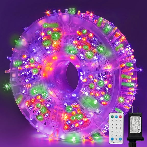 165FT 500 LED String Lights, Purple/Orange/Green Fairy Lights Plug in, 16 Modes Transparent Wire, 3m Power Cord, 29V Low Voltage for Indoor Outdoor Christmas Wedding Decoration