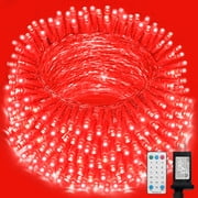 165FT 500 LED String Lights, Red Fairy Lights Plug in, 16 Modes Transparent Red Wire, 3m Power Cord, 29V Low Voltage for Indoor Outdoor Christmas Wedding Decoration