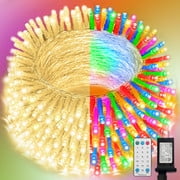 165FT 500 LED String Lights, Warm White/Warm Multicolor (Warm Red/Green/Pink/Yellow/Blue) Fairy Lights Plug in, 16 Modes Transparent Wire, 3m Power Cord, 29V Low Voltage for Indoor Outdoor Decor