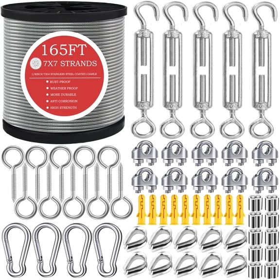 165FT Steel Cable 3MM Steel Cable 120 1/8 Inch Stainless Steel Rigging Kit