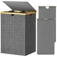 thumbnail image 1 of 165L Double Compartment Laundry Hamper with Lid, Bamboo & Polyester, Dark Gray, Modern Style, Portable Inner Bags, Sturdy Lid, 1 of 14