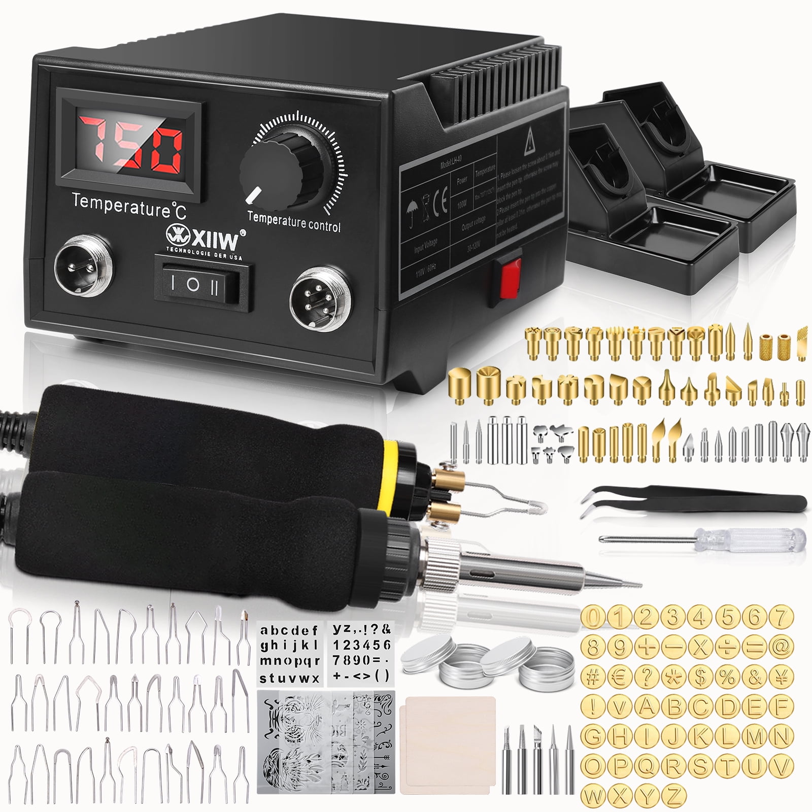 165PCS Wood Burning Kit Temperature Adjustable 300750°C, 2 IN 1 Dual