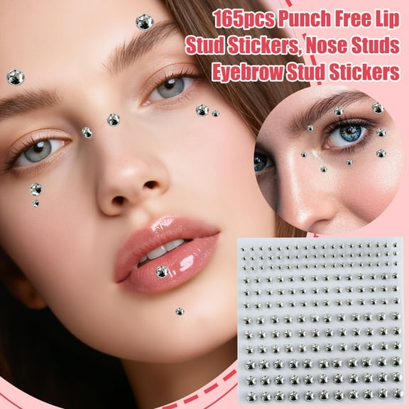 165Pcs Punch-Free Lip, Nose & Eyebrow Stud Stickers - No-Drill Non-Permanent Piercing Stickers - For Daily Use, Parties, , Festivals