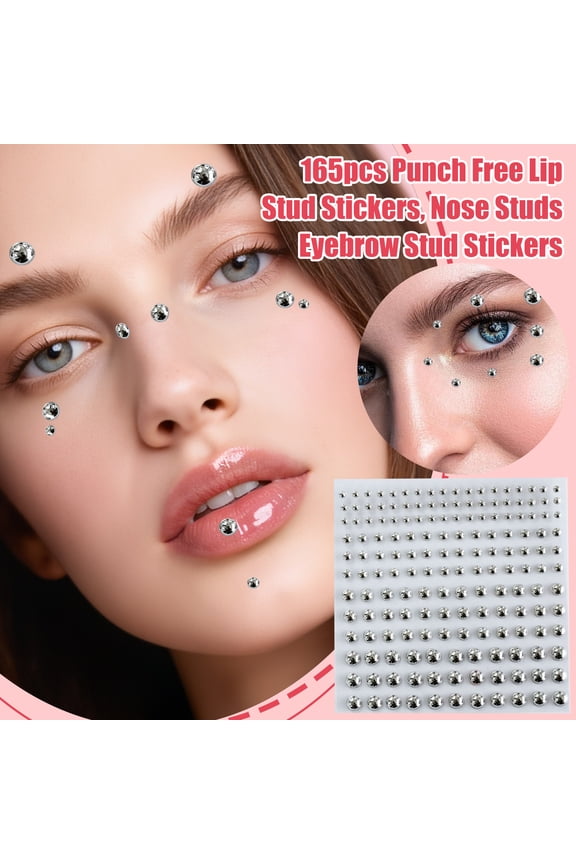 165Pcs Punch-Free Lip, Nose & Eyebrow Stud Stickers - No-Drill Non-Permanent Piercing Stickers - For Daily Use, Parties, , Festivals