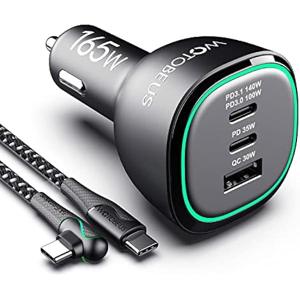 165W Super Fast Car Charger Dual USB C Adapter: PD3.1/140W PD3.0/100W PPS45W QC5 & PD35W PPS25W - for iPhone 16 15 14 Samsung Galaxy S25 S24 Ultra iPad MacBook Pro Air Pixel Type-C Laptops