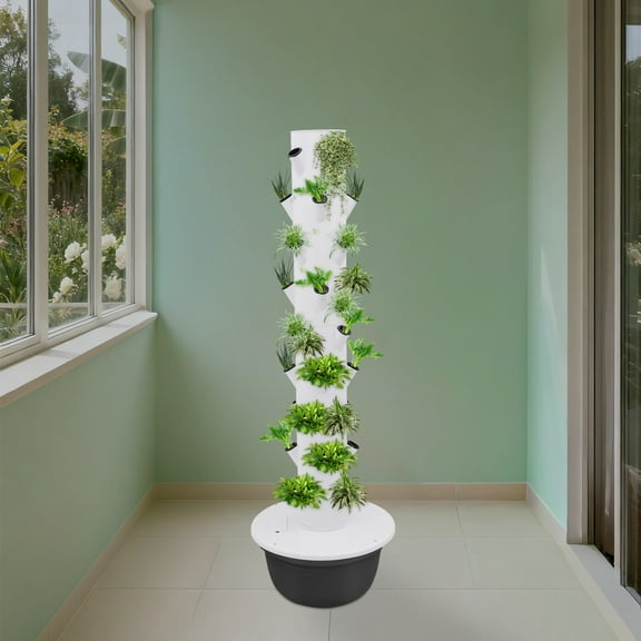 165cm Height Growing Tower, 36-Plant Spots Hydroponic Indoor Vertical Garden Kit, Hydroponics Growing Tower, White and Black, for Balconies, Gardens, Farms, and School Laboratories