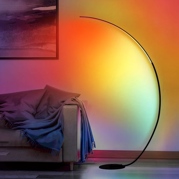 165cm Modern RGB Floor Lamp with Dimmable Multi-Color LED, Timer, Memory Function, and Heavy-Duty Arched Design for Living Room and Bedroom Ambiance