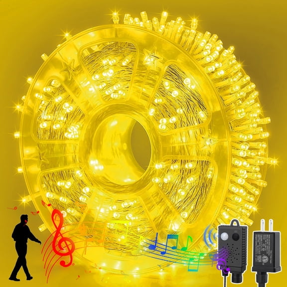 165ft Christmas Decorative Mini Lights With Music , 500 LED Transparent Wire Fairy Starry String Light Plug in, 16Lighting Modes for Indoor Xmas Tree Wedding Party Decoration (YELLOW)