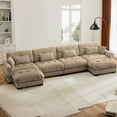thumbnail image 1 of 166" Oversized Couch, 4 Seater Modular Sectional Sofa, Camel Large U Shaped Sectional Couches for Living Room, Fluffy Couch Set, 4 Seater, Velvet Cloud Couch with Ottoman, Sofas for Living Room, 1 of 12
