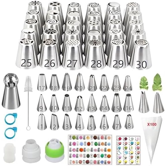 166 Pcs Russian Piping Tips Set, with 30 Numbered Russian Tips,24 Numbered Icing Tips,1 Ball Tip,2 Leaf Tips,Pattern Chart,3 Couplers,100 Pastry Bags & More for Cake Cupcake Decorating