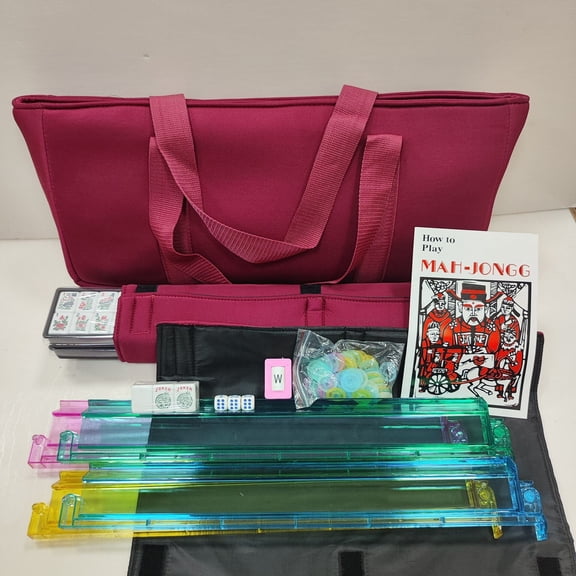 166 Pieces American Mahjong Set, Portable Mahjong Game with Racks, Dice, Chips & Carry Bag for Family Party Travel
