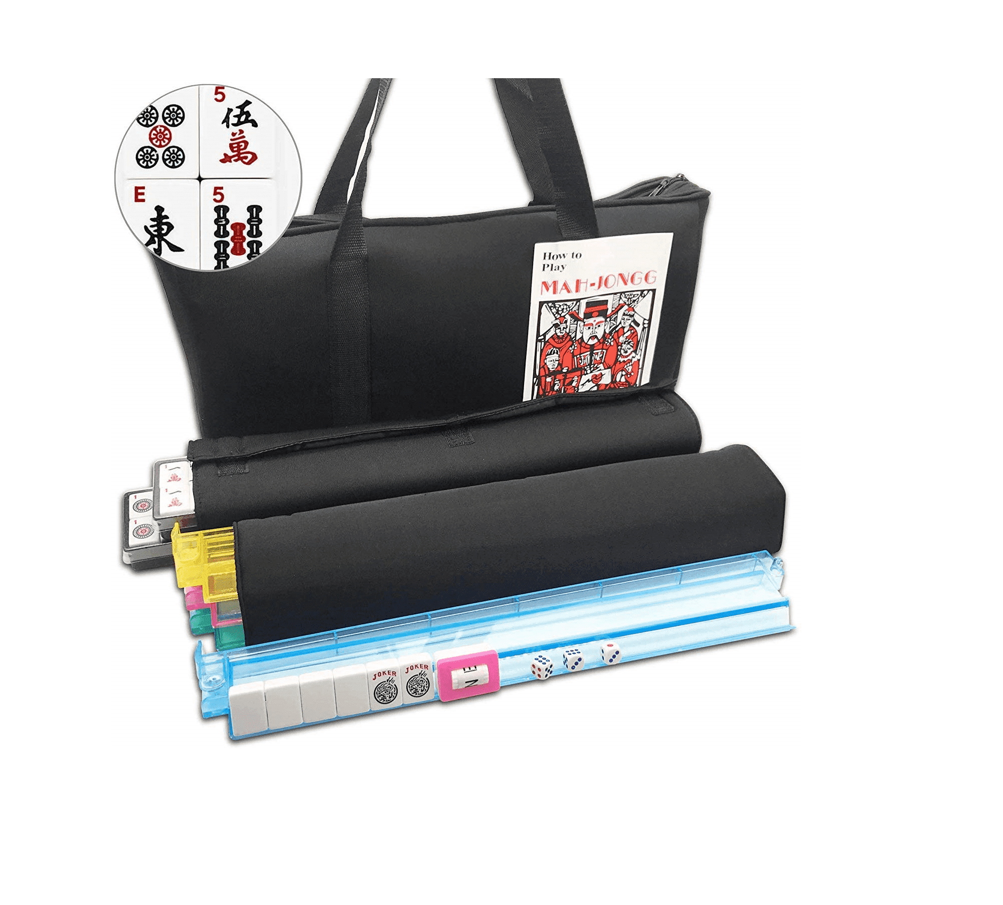166 Tiles American Mahjong Set Black Soft Bag 4 Color Pushers/Racks Easy Carry Western Mahjongg