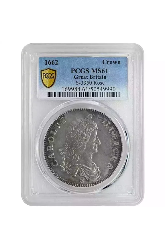 1662 Crown Charles II, PCGS MS61 GREAT BRITAIN Rare Coin
