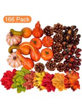 166Pack Artificial Fall Decorations Pumpkins Gourds Artificial Maple Leaves Pine Cones Acorns,Artificial Pumpkins Home Decoration Set for Harvest Autumn Thanksgiving Party Holiday