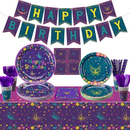 167 Pcs Movie Butterfly Birthday Decorations - Butterfly Plates, Napkins, Banner, Cups, Tablecloth and Straws for Magic Party Decorations Butterfly Birthday Party Supplies, Serve 20