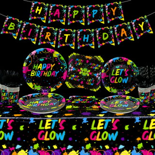 144PCS Glow Birthday Party Supplies Serve 24 Neon Glow Party Supplies Glow  Party Tableware Set Glow Neon Birthday Party Decorations Neon Plates