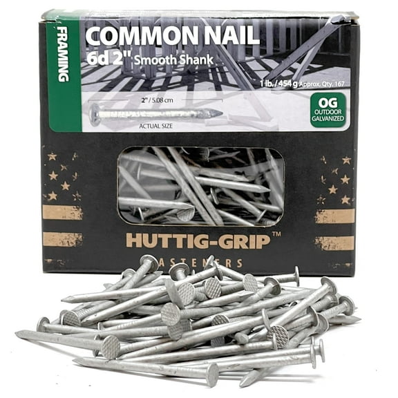 167 pcs Huttig-Grip 2 in Framing Common Nails 6d, Outdoor Galvanized, 1 lb Pack