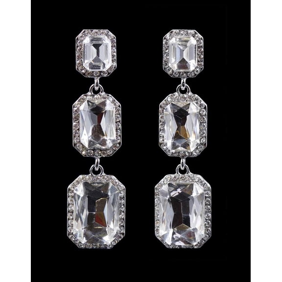 #16718 - Triple Octagon Rhinestone Drop Earrings
