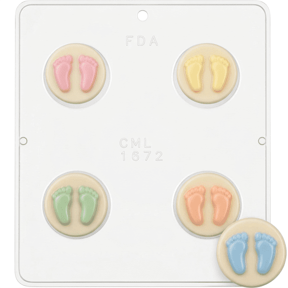 Candy Molds N More 4 Cavity Baby Feet Cookie Chocolate Candy Molds 2.2 in Diameter Cups (1672)