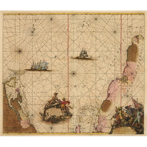 1675 Terra Nova, ac Maris Tractus circa Novam Franciam, Angliam, Belgium, Venezuelam Novam, Andalusiam, Guinam, Brasiliam…