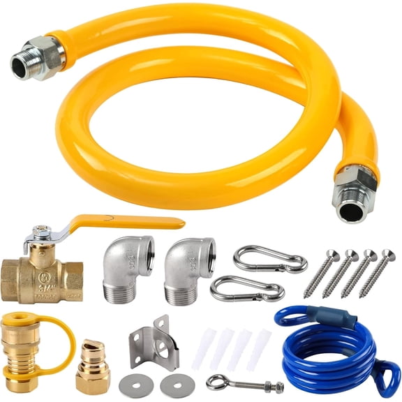 1675kit48 Safety System Kit, 3/4" Natural Gas Line Hose, for Commercial Kitchen, 48" Commercial kitchen Gas Line Hose with 2 Elbows, Yellow