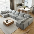 thumbnail image 1 of 168.5" Cloud Sectional Sofa for Living Room Plush Corduroy Cover Fluffy Memory Foam Cushions, No Assembly Required, U Shaped Modular Chaise Lounge, Oversized Comfortable Couches Set, Grey, 1 of 9