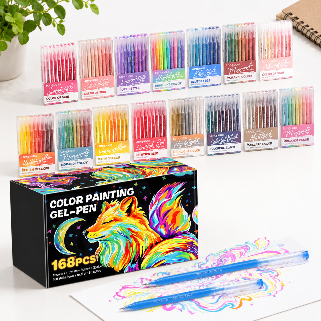 One Color Pen 168 Color Gel Pens 0.6mm Fine Tip with Portable Case for Coloring ...