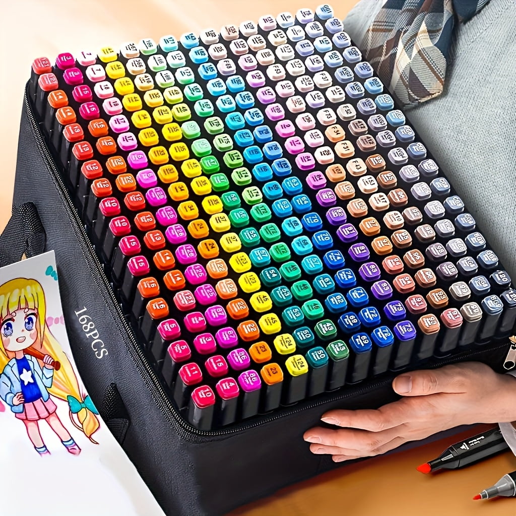 168 Colors Artist Markers Pens Set, Dual Tips Chisel & Fine Sketch Art Markers, Art Supplies Kit for Adult Drawing Book Color, Painting, Blending And Sketching
