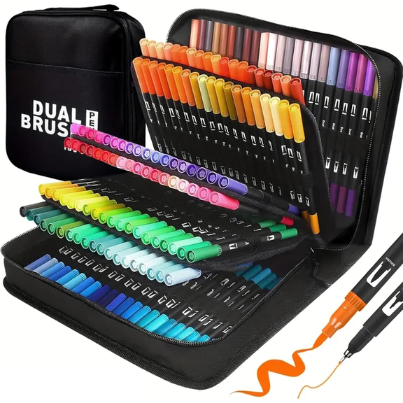 168 Colors Dual Brush Markers, Art Markers Set with Fine Tip and Brush Tip for Coloring Book, Hand Lettering, Calligraphy Drawing Art Supplies Kit