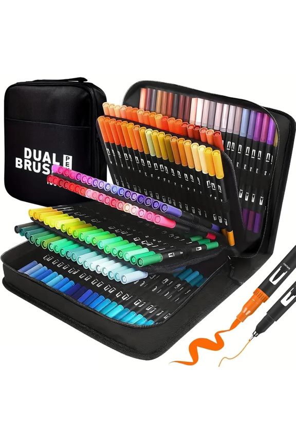 168 Colors Dual Brush Markers, Art Markers Set with Fine Tip and Brush Tip for Coloring Book, Hand Lettering, Calligraphy Drawing Art Supplies Kit