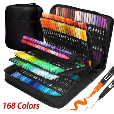 168 Colors Dual Tip Art Markers Set - Fine Tip & Brush Pens for Adult Doodling, Crafting, Drawing